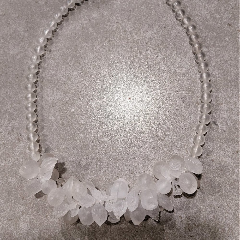 Women's White Frosted Cluster Statement Necklace w/Fruit Designs - NWOT